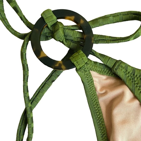 NWT J. Crew Wide Rib Curved Waist Cheeky String Bikini Bottom Rings Green Sz L - Picture 5 of 15